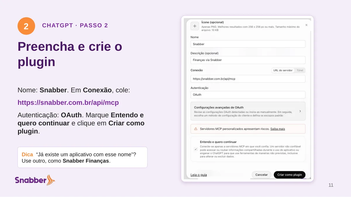 ChatGPT: adicionar a Snabber como plugin